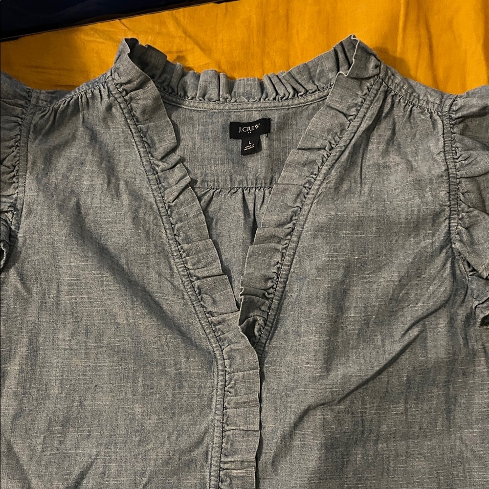 J. Crew Women's Blue Ruffle Blouse